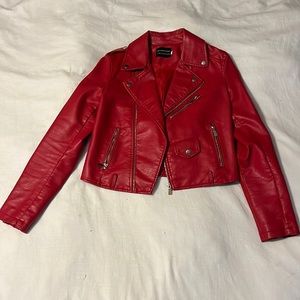 Faux Leather Motto Jacket